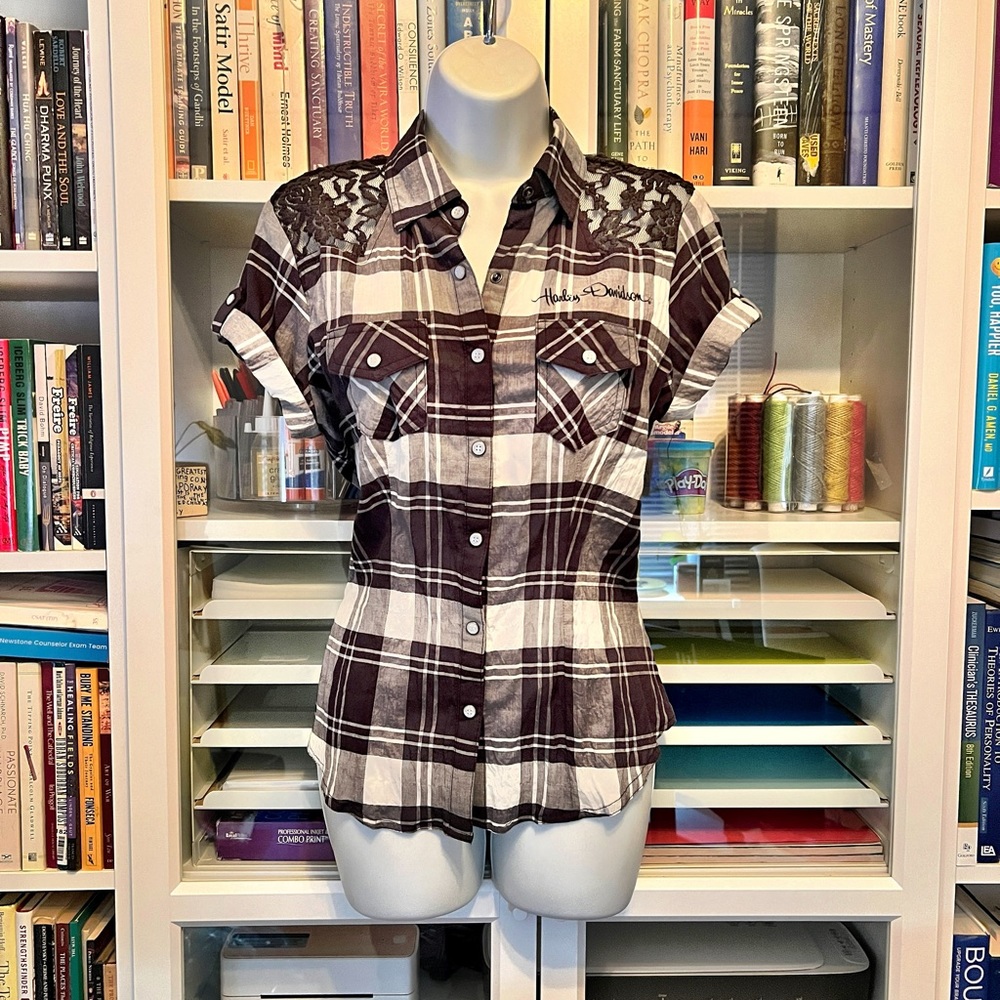 Harley-Davidson® Women's Plaid with lace Blouse